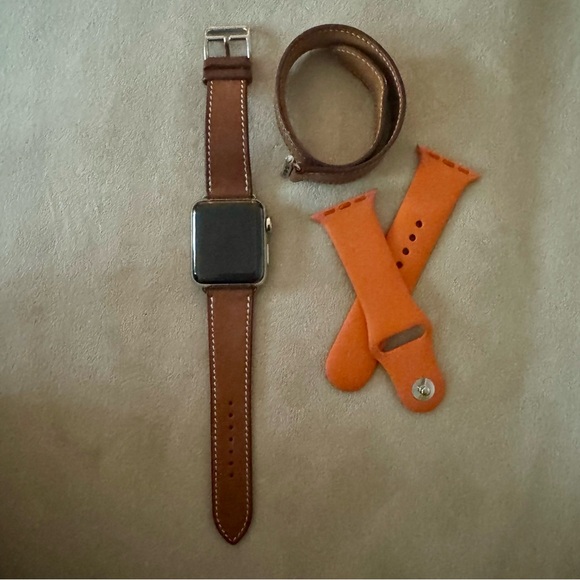 Hermes Apple Watch Series 3 with Brown Leather Strap and Orange Band - Picture 1 of 5